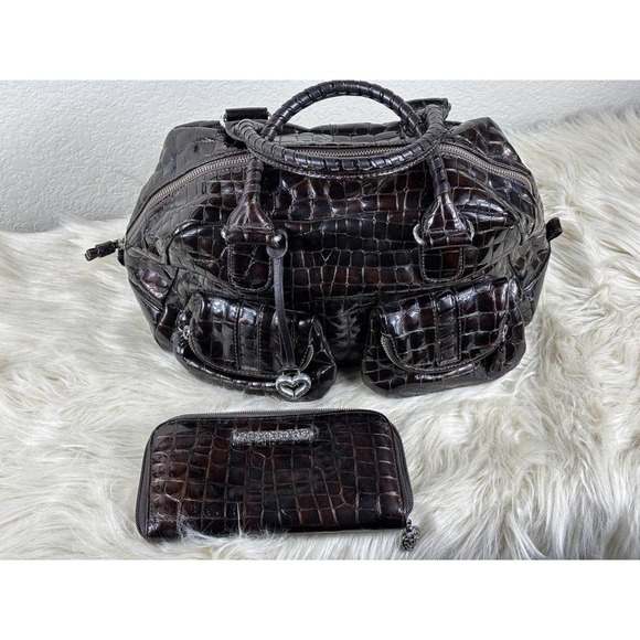 Brighton Leslie Croc-Embossed Patent Leather Handbag & Wallet • Bronze - Picture 1 of 8